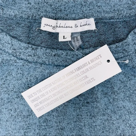 Young Fabulous & Broke Blue Marled Twist Front Soft Knit Top Size Large NWT - Picture 4 of 10